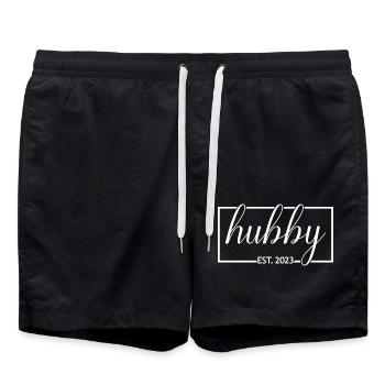 Hubby Est. 2023 Engagement For Groom's Wedding - Swim Trunks - black - Front - AI Model Male 185 light (185cm)
