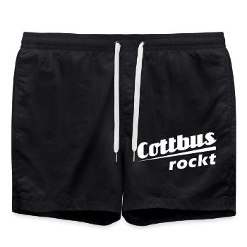 Cottbus rockt - Textdesign mit Stadtnamen - Badeshorts - Schwarz - Vorne - AI Model Male 185 light (185cm)