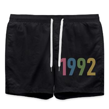 Année 1992, 30 ans, cadeau de 30e anniversaire - Short de bain - noir - Devant - AI Model Male 185 light (185cm)
