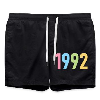 Année 1992, 30 ans, cadeau de 30e anniversaire - Short de bain - noir - Devant - AI Model Male 185 light (185cm)