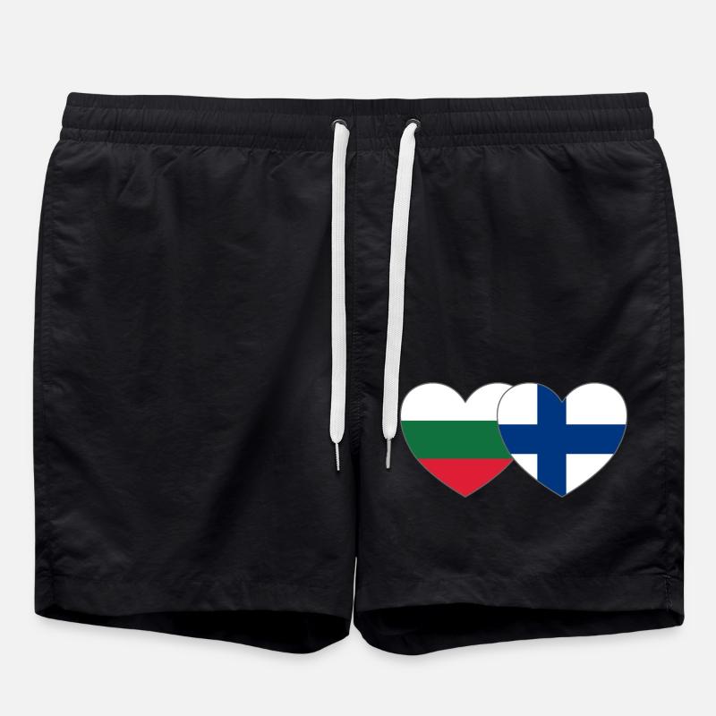 Bulgaria Finland Flag Heart - Swim Trunks - black