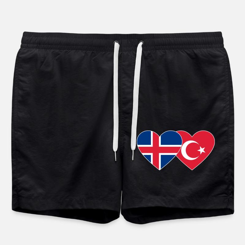 Iceland Turkey Flag Heart - Swim Trunks - black