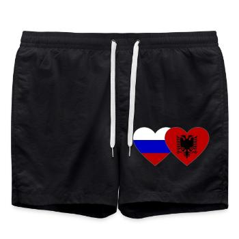 Russland Albanien Flagge Herz - Badeshorts - Schwarz - Vorne - AI Model Male 185 light (185cm)