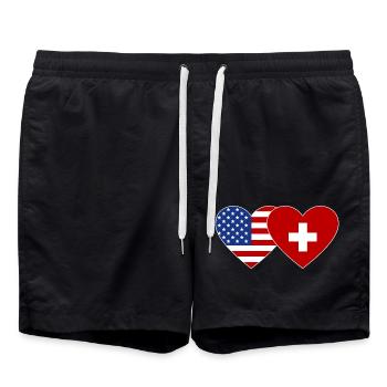 USA Schweiz Flagge Herz - Badeshorts - Schwarz - Vorne - AI Model Male 185 light (185cm)