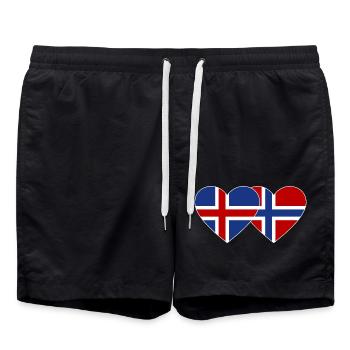 Island Norwegen Flagge Herz - Badeshorts - Schwarz - Vorne - AI Model Male 185 light (185cm)