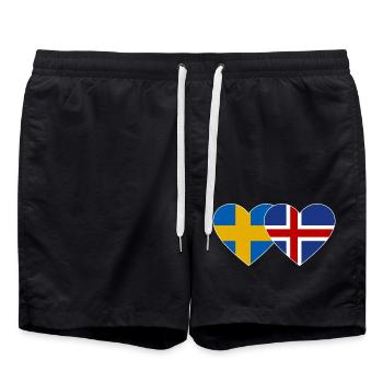Sweden Iceland Flag Heart - Swim Trunks - black - Front - AI Model Male 185 light (185cm)