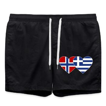 Norwegen Griechenland Flagge Herz - Badeshorts - Schwarz - Vorne - AI Model Male 185 light (185cm)