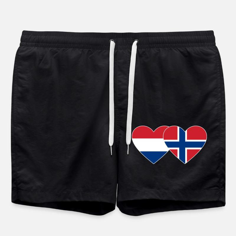 Hollande Norvège drapeau coeur - Short de bain - noir