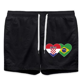 Kroatien Brasilien Flagge Herz - Badeshorts - Schwarz - Vorne - AI Model Male 185 light (185cm)