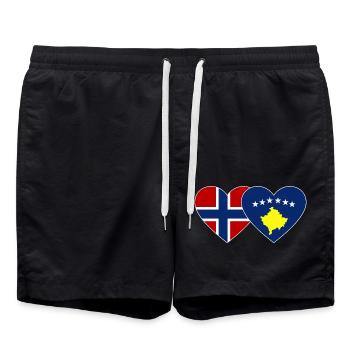 Norway Kosovo Flag Heart - Swim Trunks - black - Front - AI Model Male 185 light (185cm)