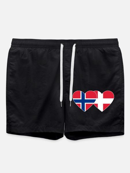 Norway Denmark Flag Heart - Swim Trunks - black