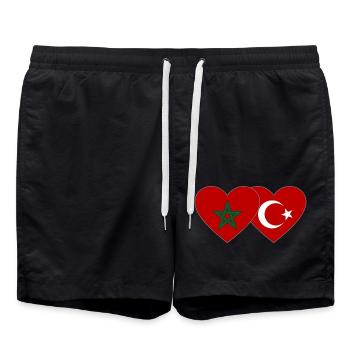 Marokko Türkei Flagge Herz - Badeshorts - Schwarz - Vorne - AI Model Male 185 light (185cm)