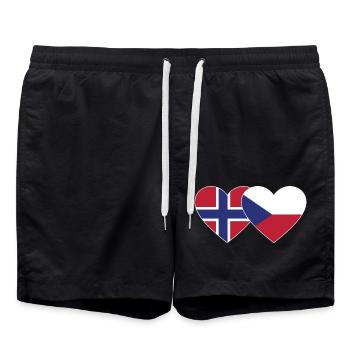 Norwegen Tschechien Flagge Herz - Badeshorts - Schwarz - Vorne - AI Model Male 185 light (185cm)
