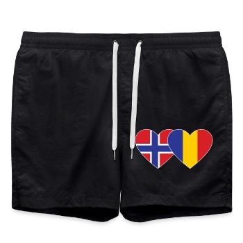 Norway Romania Flag Heart - Swim Trunks - black - Front - AI Model Male 185 light (185cm)