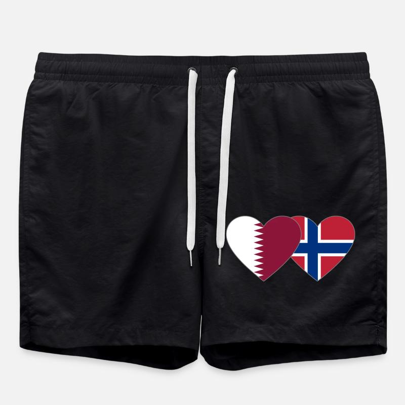 Qatar Norvège Flag Heart - Short de bain - noir