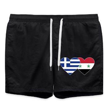 Griechenland Syrien Flagge Herz - Badeshorts - Schwarz - Vorne - AI Model Male 185 light (185cm)