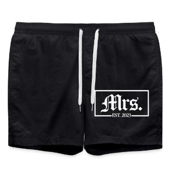 Mrs. Est. 2023 Engagement Bridal Shower Wedding - Swim Trunks - black - Front - AI Model Male 185 light (185cm)