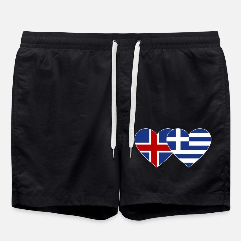 Iceland Greece Flag Heart - Swim Trunks - black