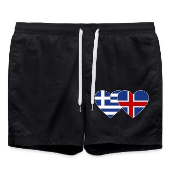 Griechenland Island Flagge Herz - Badeshorts - Schwarz - Vorne - AI Model Male 185 light (185cm)