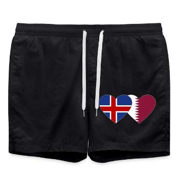 Iceland Qatar Flag Heart - Swim Trunks - black - Front - AI Model Male 185 light (185cm)