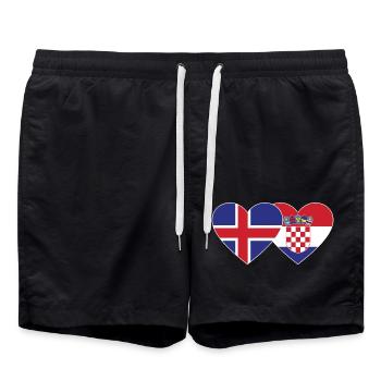 Iceland Croatia Flag Heart - Swim Trunks - black - Front - AI Model Male 185 light (185cm)