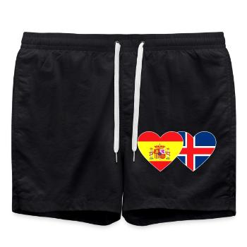 Spain Iceland Flag Heart - Swim Trunks - black - Front - AI Model Male 185 light (185cm)