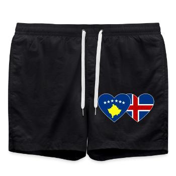 Kosovo Iceland Flag Heart - Swim Trunks - black - Front - AI Model Male 185 light (185cm)