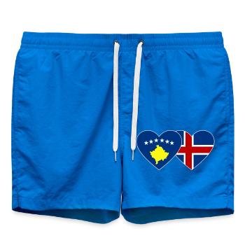 Kosovo Iceland Flag Heart - Swim Trunks - cobalt blue - Front