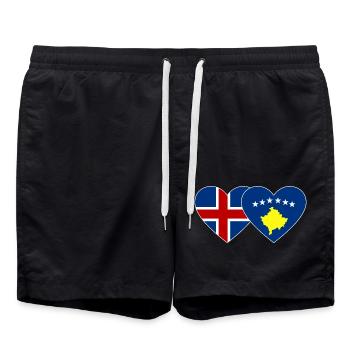 Iceland Kosovo Flag Heart - Swim Trunks - black - Front - AI Model Male 185 light (185cm)