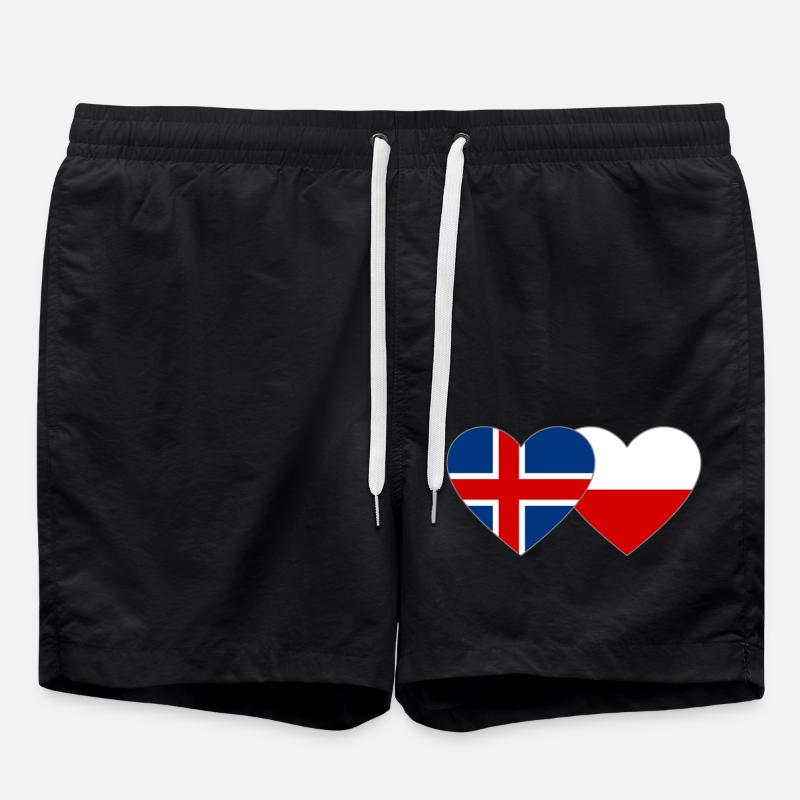 Iceland Poland Flag Heart - Swim Trunks - black