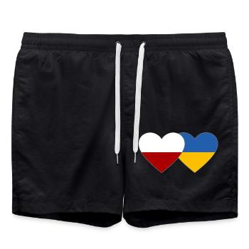 Pologne Ukraine Flag Coeur - Short de bain - noir - Devant - AI Model Male 185 light (185cm)