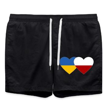 Ukraine Poland Flag Heart - Swim Trunks - black - Front - AI Model Male 185 light (185cm)