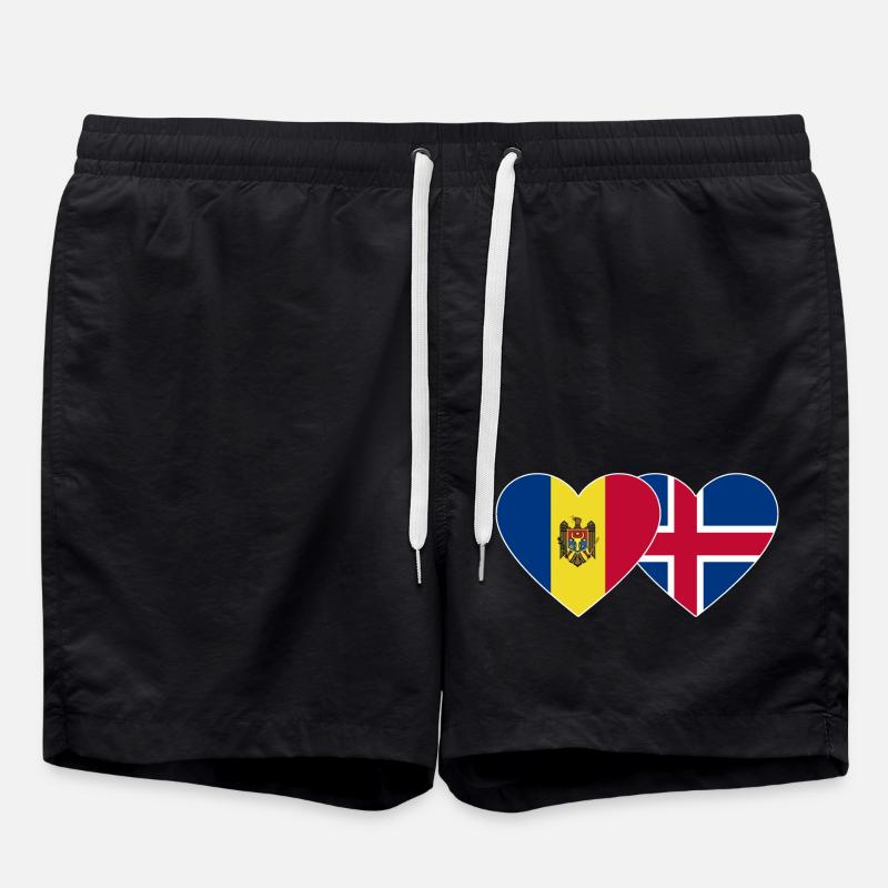 Moldova Iceland Flag Heart - Swim Trunks - black