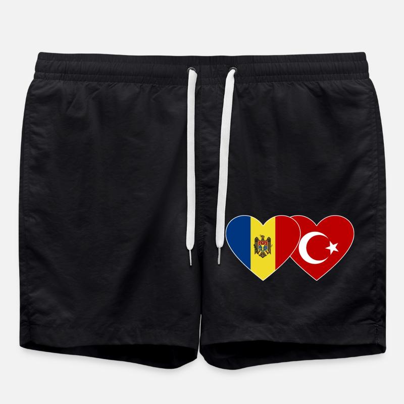Moldova Turkey Flag Heart - Swim Trunks - black