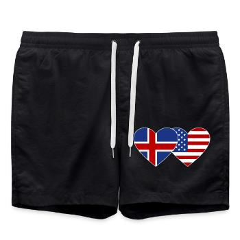 Island USA Flagge Herz - Badeshorts - Schwarz - Vorne - AI Model Male 185 light (185cm)