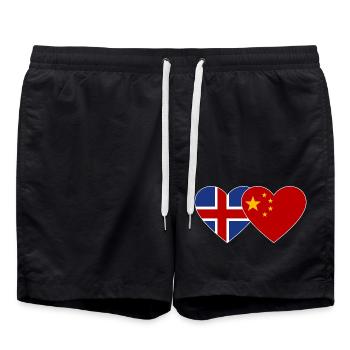 Iceland China Flag Heart - Swim Trunks - black - Front - AI Model Male 185 light (185cm)
