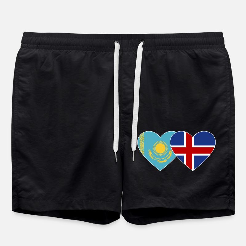 Kazakhstan Iceland Flag Heart - Swim Trunks - black