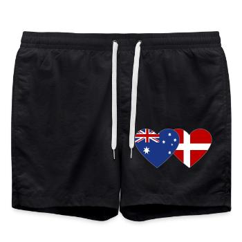 Australia Denmark Flag Heart - Swim Trunks - black - Front - AI Model Male 185 light (185cm)