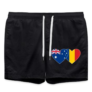 Australia Romania Flag Heart - Swim Trunks - black - Front - AI Model Male 185 light (185cm)