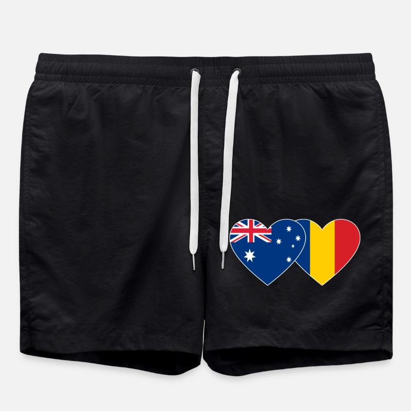 Australia Romania Flag Heart - Swim Trunks - black