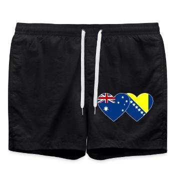Australia Bosnia Flag Heart - Swim Trunks - black - Front - AI Model Male 185 light (185cm)