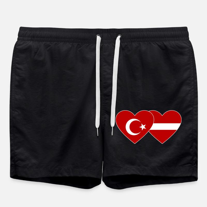 Turkey Latvia Flag Heart - Swim Trunks - black