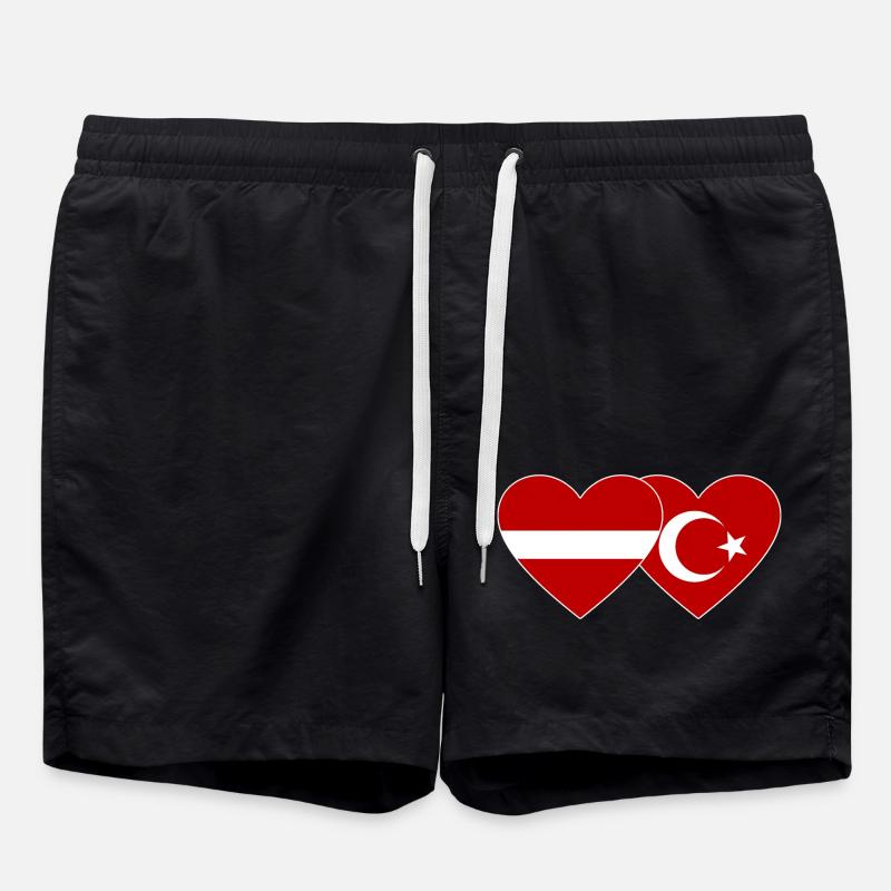 Latvia Turkey Flag Heart - Swim Trunks - black