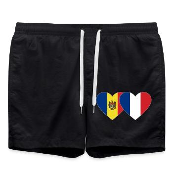 Moldawien Frankreich Flagge Herz - Badeshorts - Schwarz - Vorne - AI Model Male 185 light (185cm)
