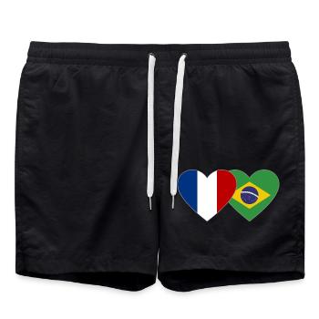 France Brazil Flag Heart - Swim Trunks - black - Front - AI Model Male 185 light (185cm)