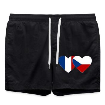 France Czech Republic Flag Heart - Swim Trunks - black - Front - AI Model Male 185 light (185cm)