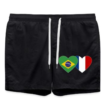 Brazil France Flag Heart - Swim Trunks - black - Front - AI Model Male 185 light (185cm)
