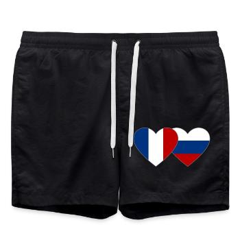Frankreich Russland Flagge Herz - Badeshorts - Schwarz - Vorne - AI Model Male 185 light (185cm)