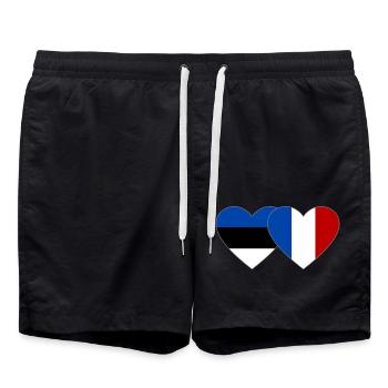 Estonia France Flag Heart - Swim Trunks - black - Front - AI Model Male 185 light (185cm)