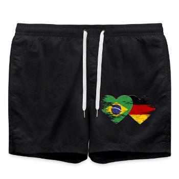 Brazil Germany flag used heart - Swim Trunks - black - Front - AI Model Male 185 light (185cm)